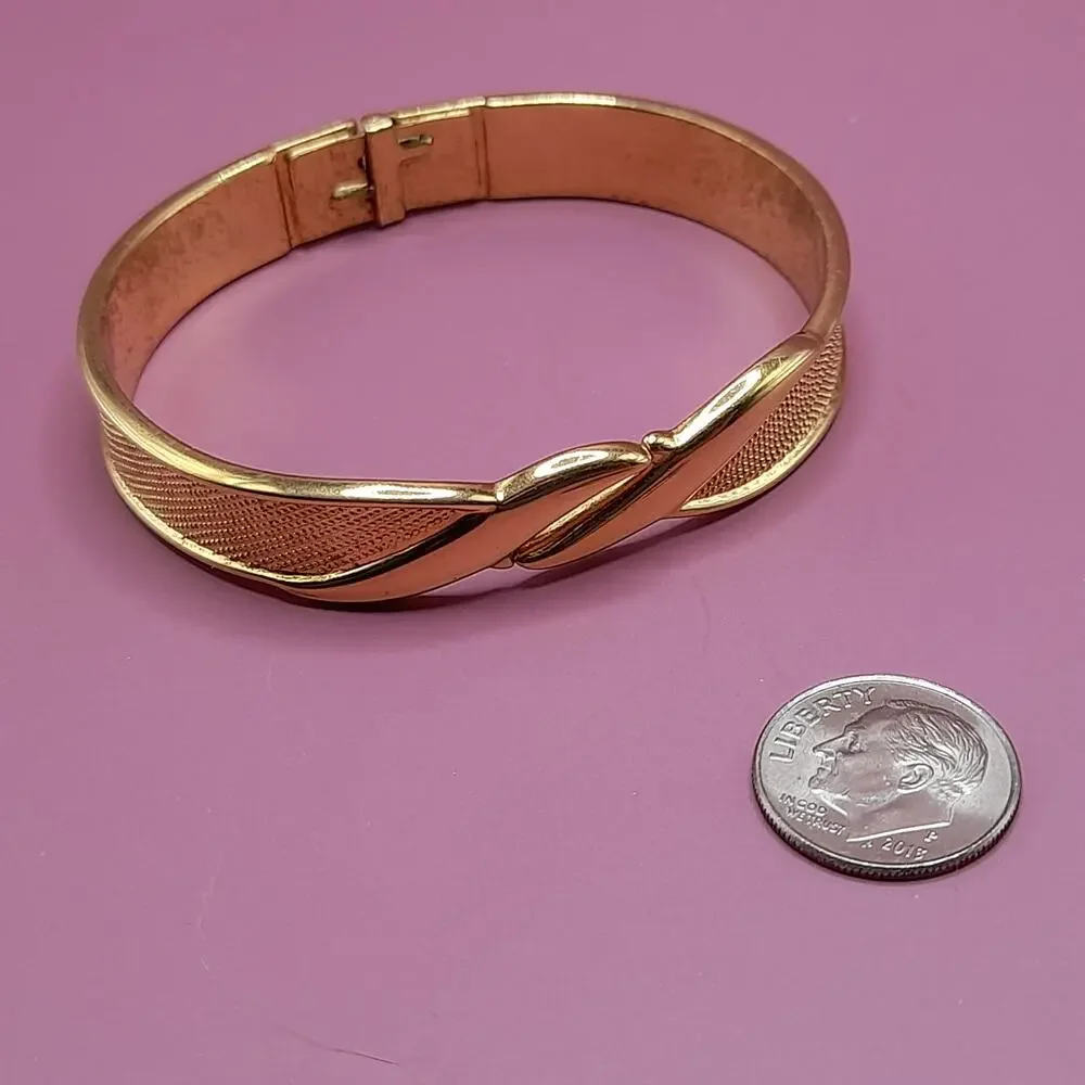 Vintage Monet Hinged Bracelet, Mesh Texture, Gold Tone, 1980s Jewelry